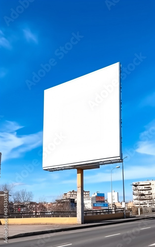 Billboard with blank mock up on a road in a modern city, generated AI