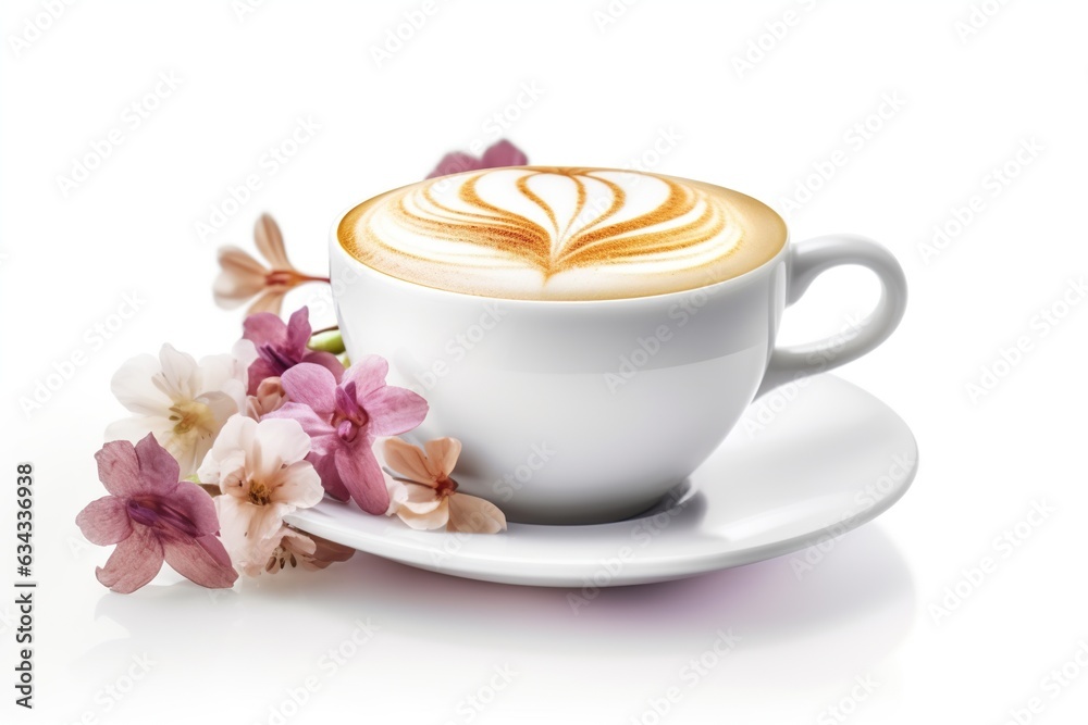 Close-up shot of a hot cappuccino in a white coffee cup, a comforting and aromatic beverage Close-up shot of a hot cappuccino in a white coffee cup, a comforting and aromatic beverage