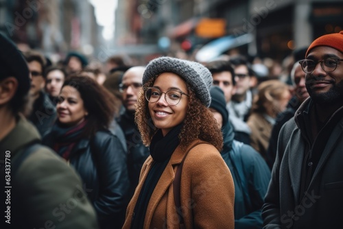 Woman standing in the Crowd on the Street - Standing out from the Crowd - AI Generated