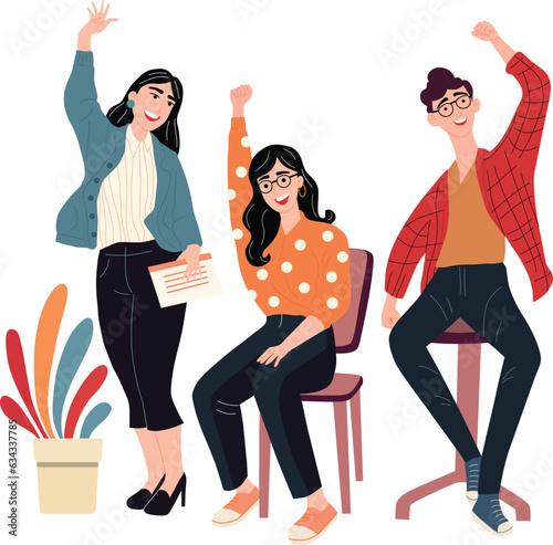 People working in office cheering illustration flat design