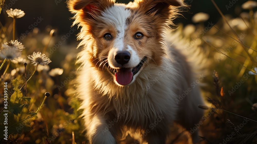 Happy and energetic running of a puppy in nature.