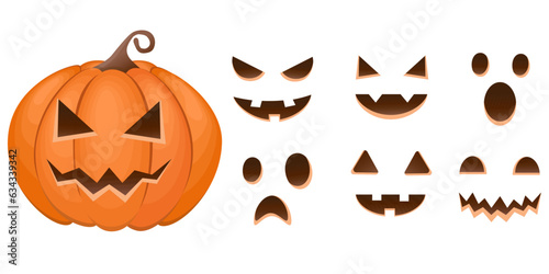 Halloween pumpkin faces. Vector cartoon.