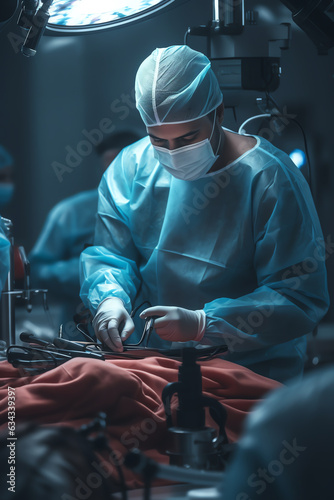 A surgeon operating a machine in a hospital photo