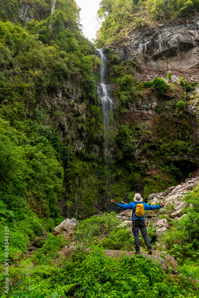 Pipeline waterfall tourist, a popular trail in Boquete, Chiriqui, Panama - stock photo