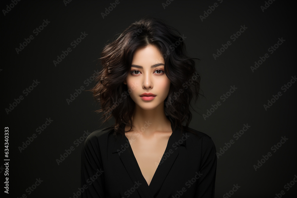 Beautiful portrait of pan asian woman studio shot black background