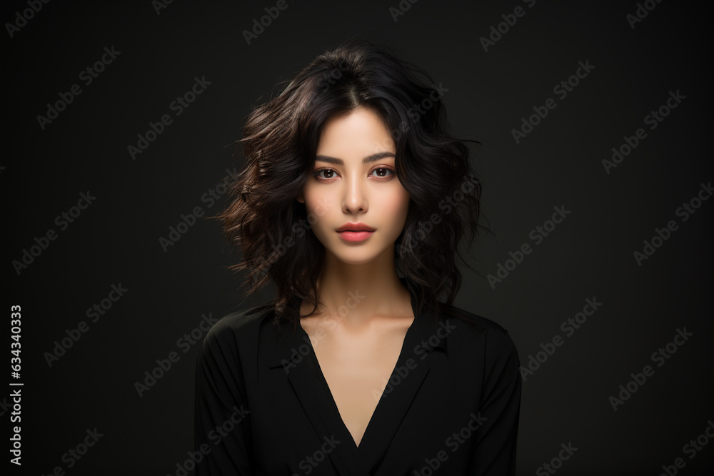 Beautiful portrait of pan asian woman studio shot black background Beautiful portrait of pan asian woman studio shot black background