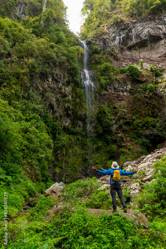 Pipeline waterfall tourist  a popular trail in Boquete  Chiriqui  Panama - stock photo