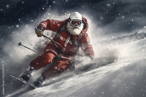 snow holiday sport snowboarder mountain skier christmas santa winter ski. Generative AI.