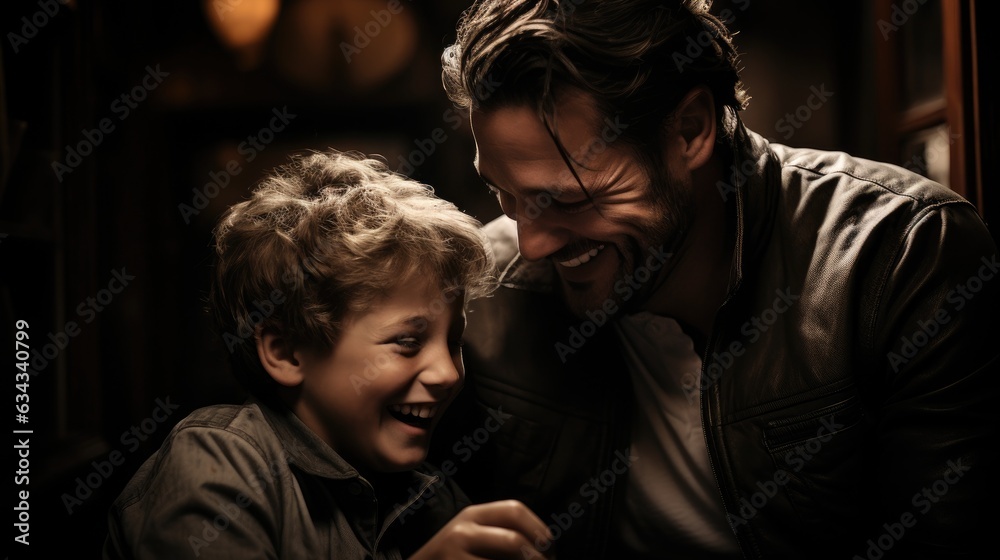 Happy moment of a father and son together at home. Happy moment of a father and son together at home.