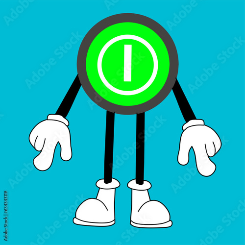 a unique character shaped button illustration on a bright color background