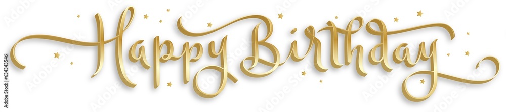 HAPPY BIRTHDAY metallic gold brush calligraphy banner with tiny stars on transparent background HAPPY BIRTHDAY metallic gold brush calligraphy banner with tiny stars on transparent background