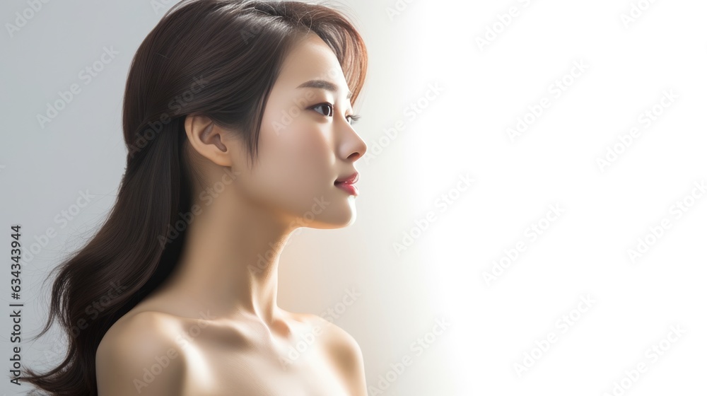 Naklejka premium Portrait of beautiful young aisan woman. beauty fresh skin, wellness or cosmetic concept. Generative ai