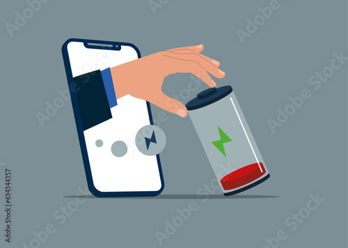 Internet addiction. Business difficulty or struggle with career obstacle. Fight burnout at work. Recharge energy yourself. Flat vector illustration