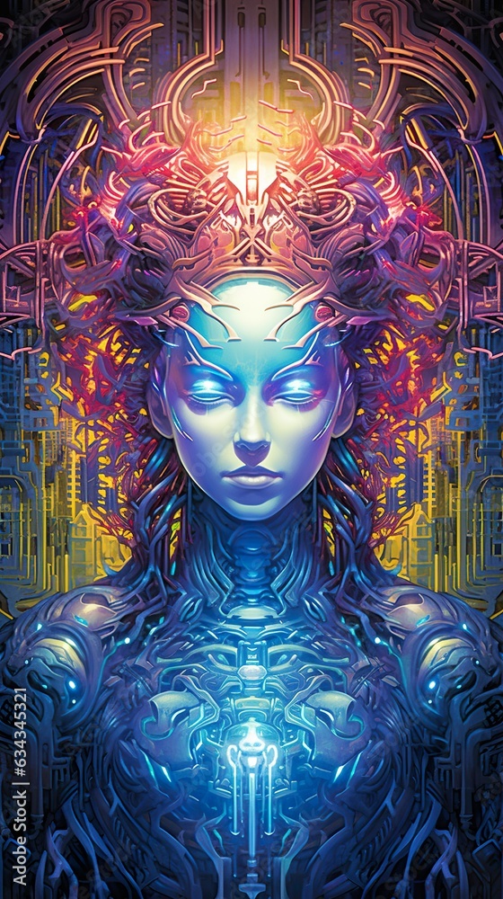 sci fi female head, symmetry patterns, in the style of detailed and intricate compositions, dark cyan and orange, crystalcore, neo-academism, generative ai sci fi female head, symmetry patterns, in the style of detailed and intricate compositions, dark cyan and orange, crystalcore, neo-academism, generative ai