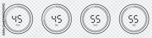 Timer countdown with minutes and seconds Icons. Stopwatch digital countdown timer,  eps 10