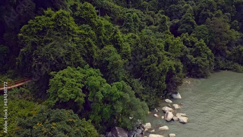 Aerial footage of Penang jungle, beach and sea - Malaysia