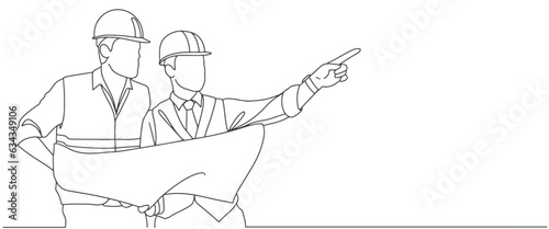 Construction engineering worker line art style vector illustration