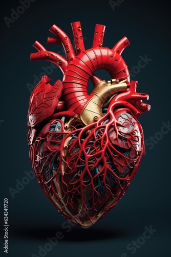 A model of a human heart, showing the four chambers and the major blood vessels. photo