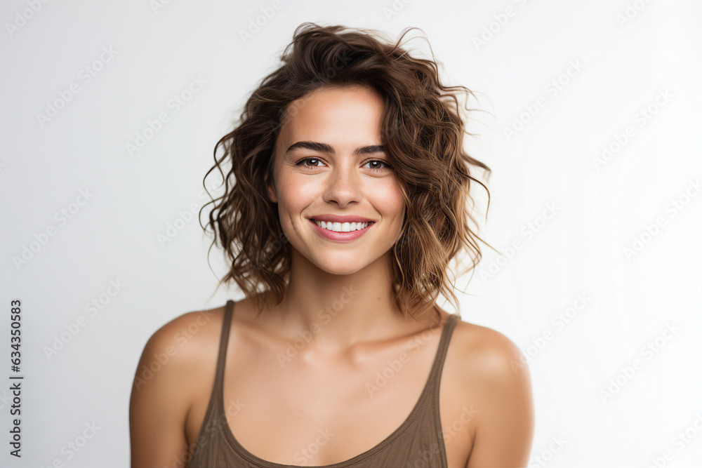 Generative IA portrait of amazing perfect beauty glad woman happily smiling over background Generative IA portrait of amazing perfect beauty glad woman happily smiling over background