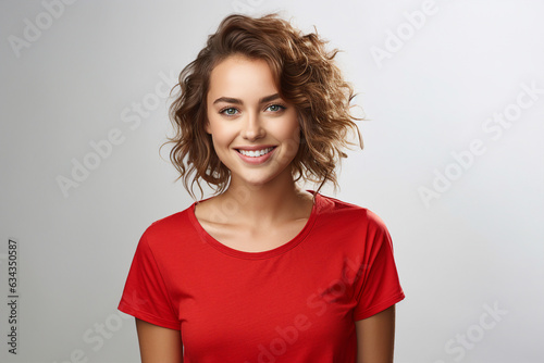 Generative IA portrait of attractive professional young woman wearing red clothes confident person