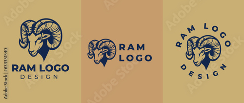 Ram head logo, Abstract vector horns ram animal sheep logo, icon Aries, sign goat. Design template premium brand business, graphic badge company.