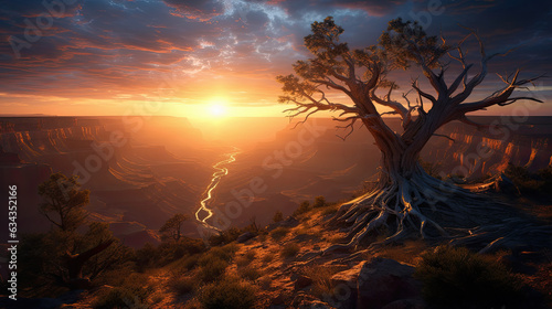 paisaje del gran cañon del colorado con puesta de sol al atardecer, ilustracion de ia generativa photo