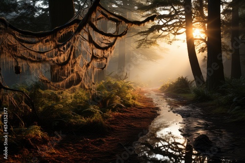 Dawn s Veiled Symphony  Diving into the Sublime Elegance of a Dense  Fog-Draped Forest in the Early Morning Light