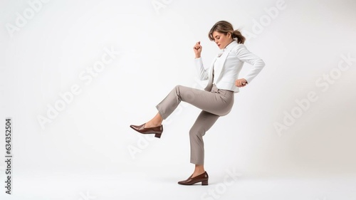 business woman in shirt dancing