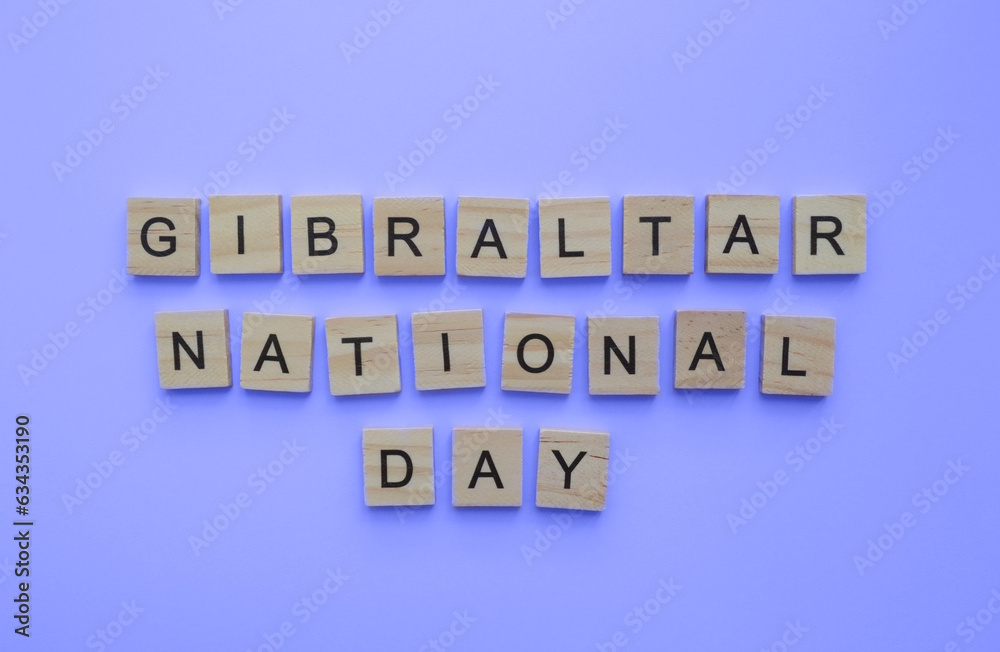 September 10, Gibraltar National Day, minimalistic banner with the inscription in wooden letters
