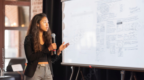 Young entrepreneur pitching at a dynamic business conference