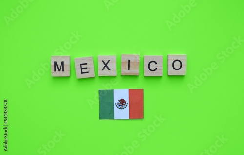 September 16, Independence Day of Mexico, flag of Mexico, minimalistic banner with the inscription in wooden letters
