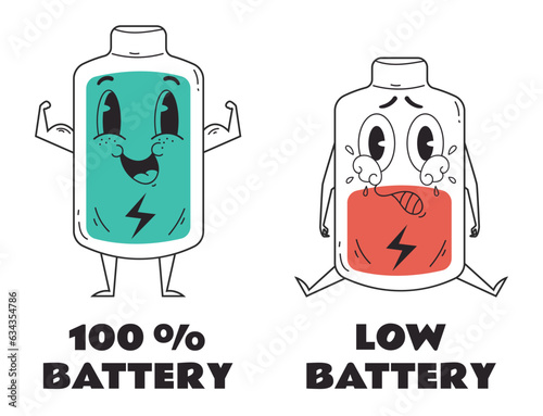 Low hight empty full battery power energy concept. Vector flat graphic design illustration