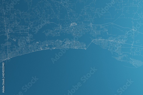 Photos Map of the streets of Biloxi (Mississippi, USA) made with white lines on blue paper