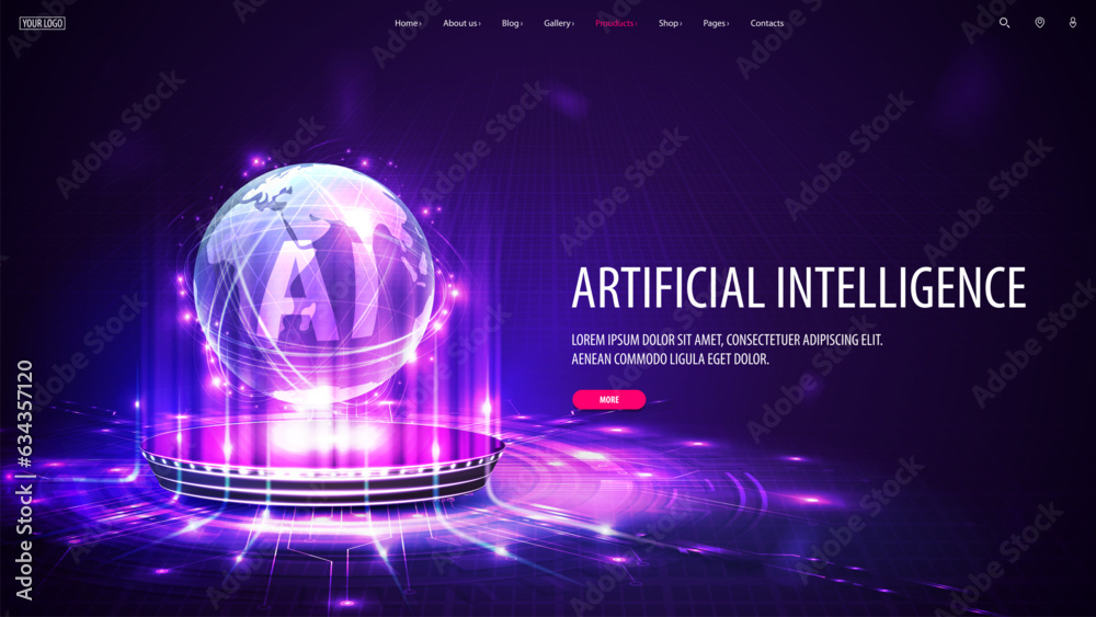 Artificial Intelligence computer database concept, Web banner. Central ...