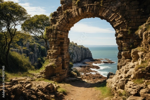 Eternal Tranquility Unveiled: The Enchanting Coastal Cliff Stone Archway Beckoning Glimpses towards the Ethereal Meeting of Sea and Sky
