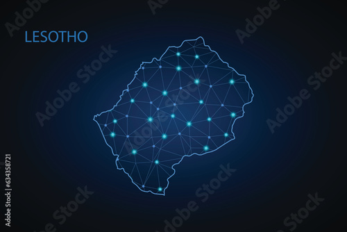 Map of Lesotho. Wire frame 3D mesh polygonal network line, design sphere, dot and structure. communications map of Lesotho. Vector Illustration EPS10.