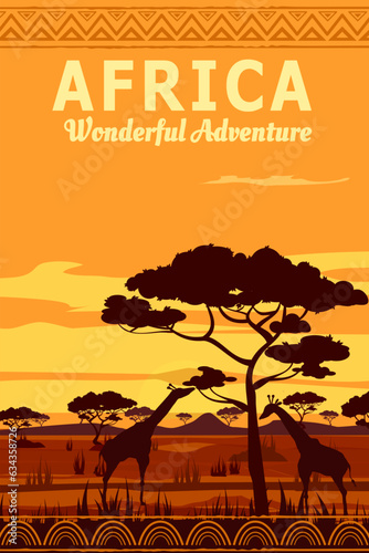 Travel poster Africa savanna sunset