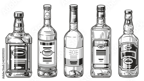 Alcohol booze set emblem monochrome
