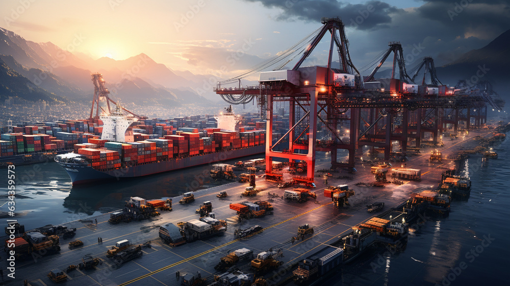 Large Container Terminal Images Container Terminal: A sprawling container terminal with massive cranes ...
