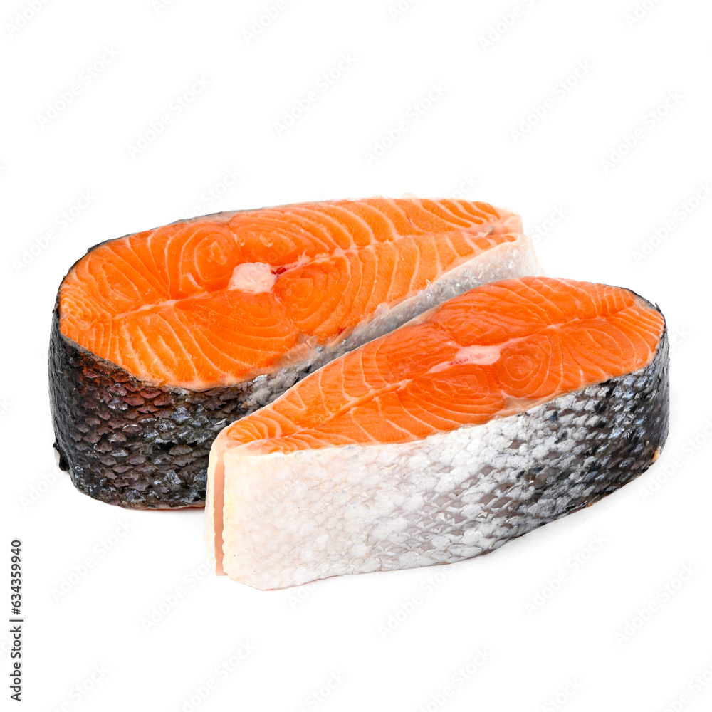 Salmon steak against white background Salmon steak against white background