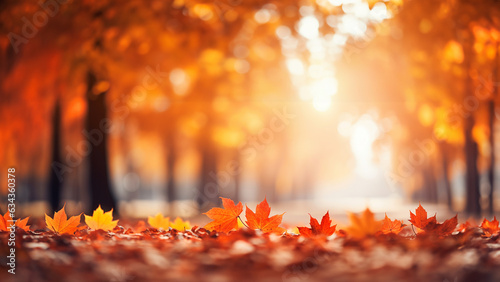 Viele sch  ne gelbe Herbstbl  tter mit Gegenlicht die Sonne als Hintergrundmotiv und Druckvorlage Querformat  ai generativ