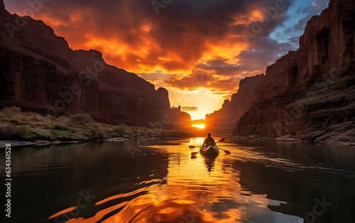 Sunset Kayaking in Canyon Valley. Generative AI ©  Creative_studio