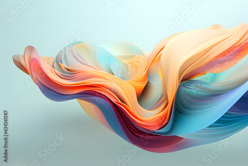 Multicolored abstract translucent line wave background. modern glossy colorful translucent fluid motion waves, fluent style liquid cloth 3D illustration. Generative AI