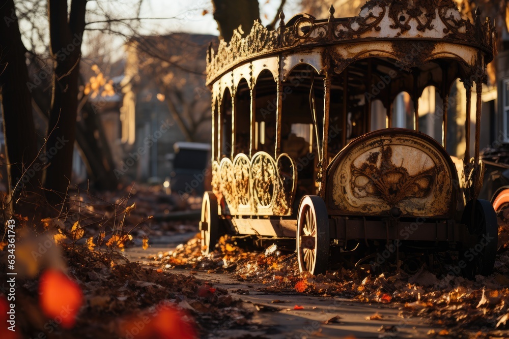 Carousel Chronicles: Unveiling the Sentimental Tale of a Weathered Ride in an Overgrown Playground, Entrapped by Time