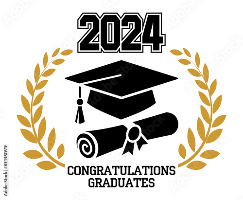 2024 class graduate. The concept of decorate congratulation for school graduates. Design for t-shirt, flyer, invitation, greeting card. Illustration, vector