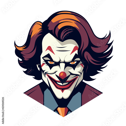 Joker face logo isolated on white background. Horror joker face mascot logo. Vector stock photo