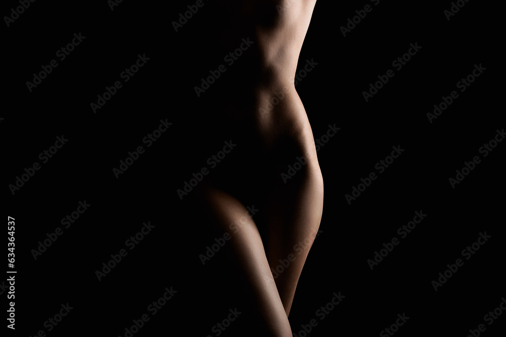 Beautiful Sexy Naked Body Girl. Silhouette - obrazy, fototapety, plakaty 