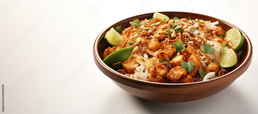 Pad Thai: A popular Thai noodle dish with stir-fried rice noodles, shrimp or chicken, tofu, bean sprouts, and peanuts.Generated with AI Pad Thai: A popular Thai noodle dish with stir-fried rice noodles, shrimp or chicken, tofu, bean sprouts, and peanuts.Generated with AI