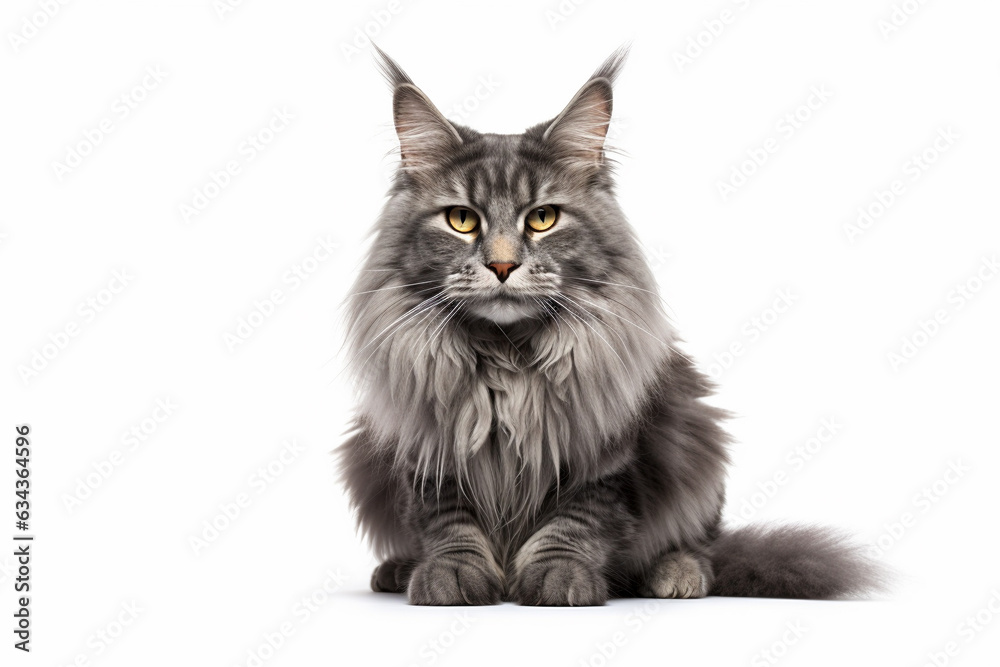 Portrait of Main Coon cat on white background