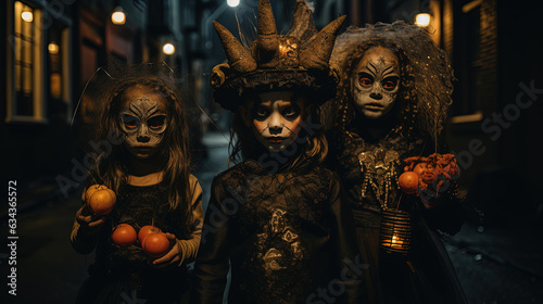 Little girls dressed as witches for Halloween